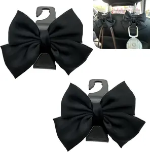 2 count  Seat Headrest Hooks,  Purse Hook for , Cute Bow  Rear Seat Storage Hooks, Interior Decorating Accessories for Purses, Bags, Umbrellas (Black)