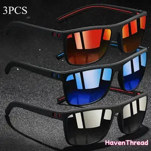HavenThread 3 Pairs Vintage Plaid Polarized Glasses Square UV400 Men's Sunglasses for Men and Women Ideal for Fishing Driving Outdoor Use