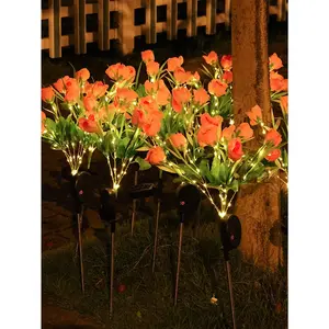 1 Piece High 27.56 Inch Solar Garden Decoration Outdoor Light, Waterproof Solar Simulation Flower Light Outdoor LED Garden Lawn Light Ground Plug Light, 7 Water Droplets Sweet Rose Pink, Courtyard And Terrace Solar Flower Decoration, Ladies' Gift