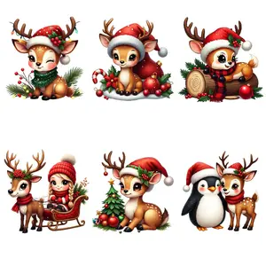 Christmas Theme Cute Blinking Reindeer Pattern Heat Transfer Vinyl Set, High Quality DIY Iron-On Patches, Perfect for Custom Clothing & Gifts