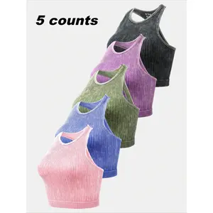 Women's Solid Racerback Sports Tank Top, Casual Sleeveless Round Neck Top for Yoga Gym Workout Running, Ladies Sportswear for Spring & Fall