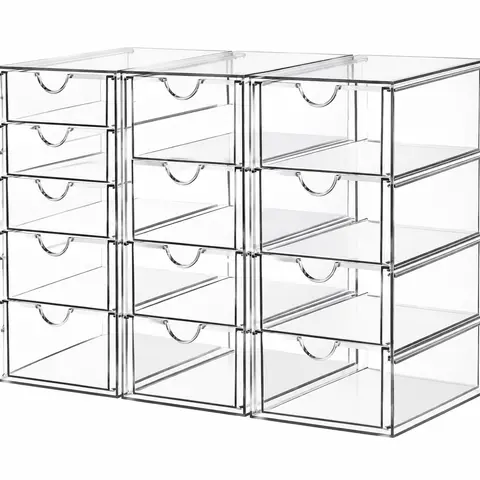Acrylic Organizer with 13 Drawers - 3 Pack Bathroom Counter & Desk Organizer for Cosmetics, Office Supplies, Pencils, Coffee Pods