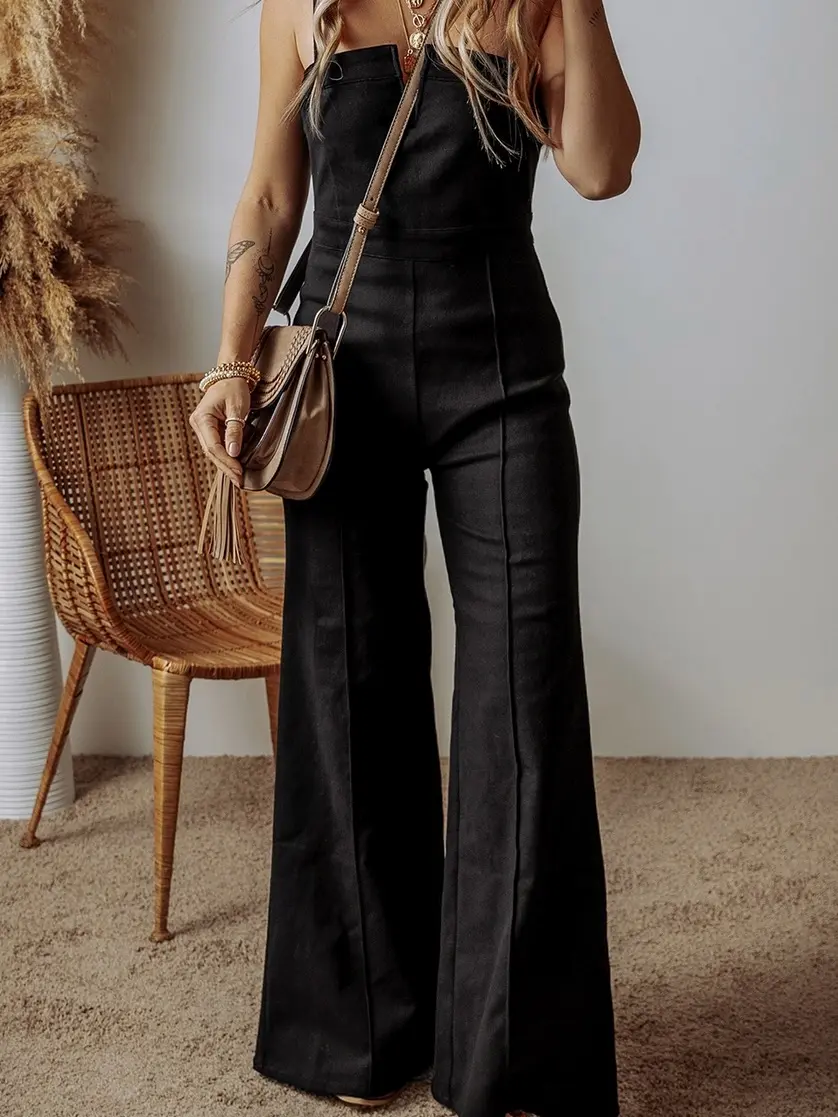 Back Zipper High Waist Flared Denim Jumpsuit - Comfortable Design for Women, Versatile Style, Spring and Fitted Fit - Womenswear