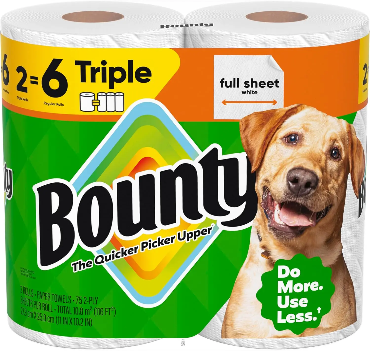 Bounty Full Sheet Kitchen Paper Towels, White, 2 Triple Rolls (Equals 6 Regular Rolls, Packaging May Vary)