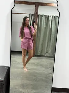 RIBBED ROUND NECK TOP AND SHORTS SET