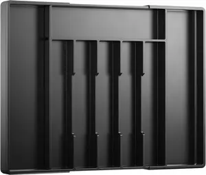 Kitsure Silverware Organizer for Drawers - Expandable Cutlery and Utensil Drawer Organizer with Easy Maintenance, Premium PP Kitchen Organizers and Storage for Flatware, Black, 20.3" X 13.8" X 1.6"
