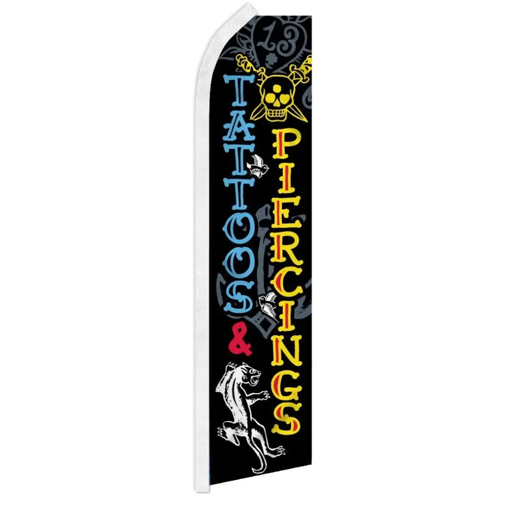 Tattoos & Piercings Themed Large Synthetic Polyester Backdrop - 11.5x2.5 ft Weather-Resistant, Windproof, Wear-Resistant Banner with Curved Sleeve, Easy Install for Festive, Party Home Supplies