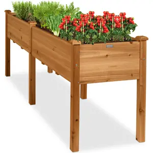 Best Choice Products 72x23x30in Raised Garden Bed, Elevated Wood Planter Box for Patio w/ Divider Panel