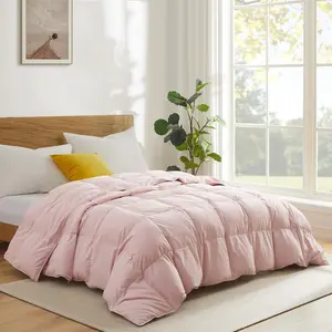 Goose Feathers Fiber Comforter - Lightweight Ultra Soft Fabric Cover Breathable White Down  Fill, Pink  Size Duvet Insert (68" X 88")