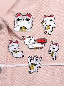6PCS Dandadan Turbo Granny Cat Cartoon Enamel Pin Japanese Anime Lucky Cat Turbo Granny Holding A Red Hair Dryer Satirical Middle Finger Gesture Metal Alloy Brooches Backpack Jacket Hat Decoration Gift for Fans Friends
