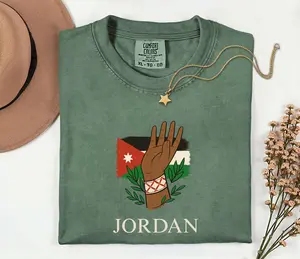 Jordan Hand Flag Design Unisex T-shirt, Patriotic Graphic Tee, Middle East National Pride Shirt, Unique Jordanian Gift, Red White Black