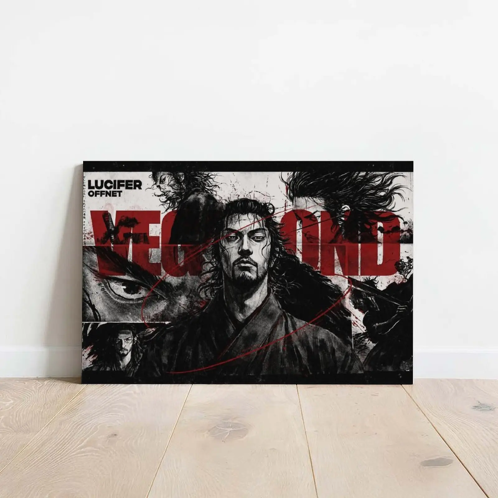 Vagabond Canvas Wall Art Miyamoto Musashi Manga Poster Japanese Samurai Ink Splash Painting Prints Retro Living Room Bedroom Aesthetic Wall Decor Otaku Gaming Room Artwork Gift