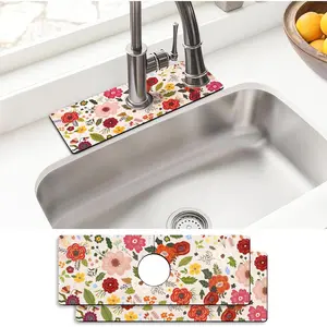 2 Pack Sink Faucet Absorbing Drying Mat 15*5.5 Inch Splash Guard Behind Faucet For Kitchen Bathroom Island RV
