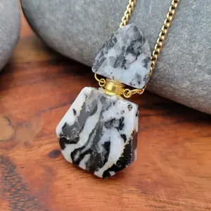 Zebra Jasper perfume bottle necklace