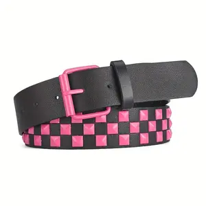 New Square Bead Multicolor Pyramid Belt Men'S Punk Individual Style Decor Hip-Hop Jeans Wide Faux Leather coral