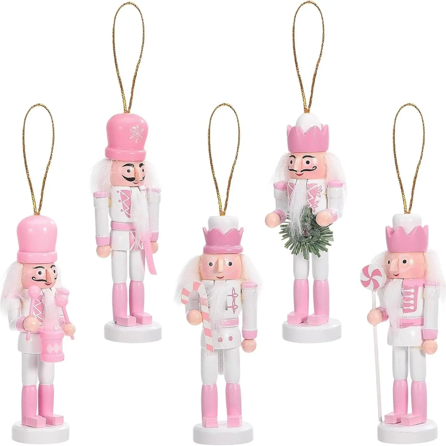 5 Piece Christmas Nutcracker Decoration Set, Wooden Hanging Decor, /gold, Tree Table Wall Decor, Holiday Ornaments