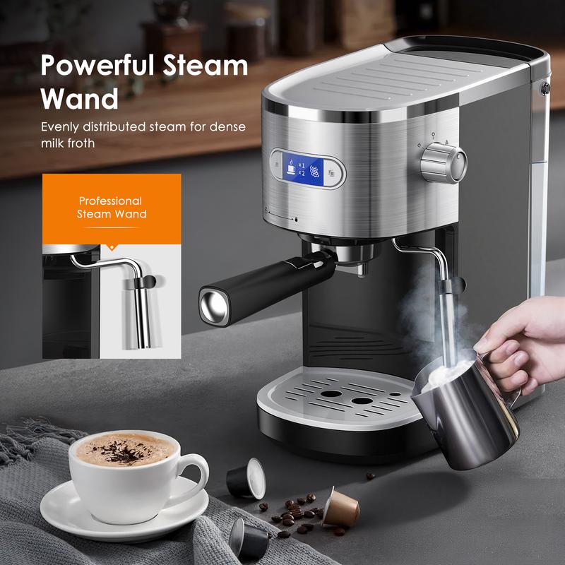COWSAR Espresso Machine 20 Bar, Semi-Automatic Coffee Maker with Milk Frother Steam Wand, Nespresso Capsule Compatible, 45 oz Removable Water Tank for Cappuccino, Latte, Home,1350W