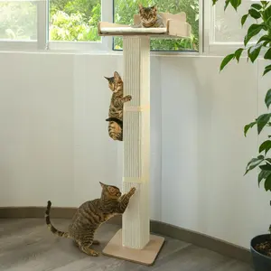 Cat Window Perch with Thick Sisal Scratching Post, 53.5" Adjustable Tall Cat Window Hammock Bed with Fluffy Cushion, 2 Upgraded Suction Cups