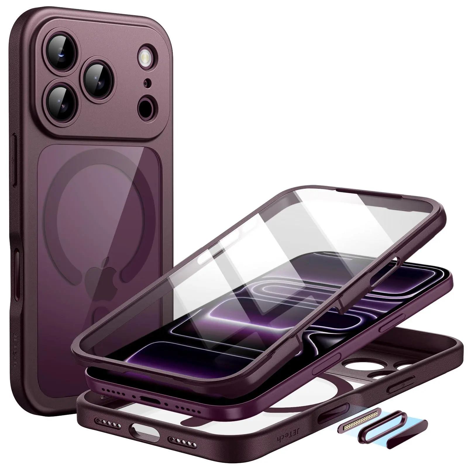 JETech 360 Full Body Magnetic Case for iPhone 18 Pro Series, Compatible with MagSafe, Shockproof, Built-in Tempered Glass Screen Protector and Camera Control Button, Anti-Slip Grip