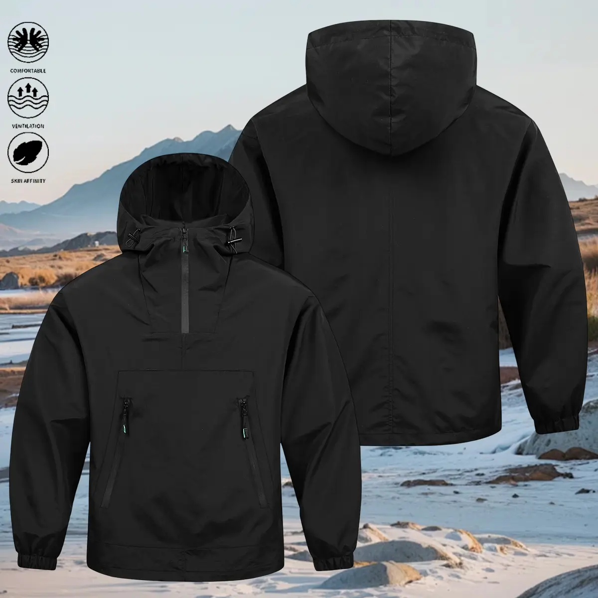 Men's Hooded Pullover Outdoor Sports Jacket - Basics, Male Casual Long Sleeve Plain Apparel with Pockets, Suitable for Fishing, Hiking, Essential for Spring & Autumn