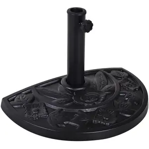 Outsunny 20lbs Half Round Patio Umbrella Base Outdoor Decorative Resin Parasol Stand Holder for Φ1.5", Φ1.9" Pole, for Lawn, Deck, Backyard, Garden, Black