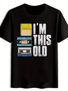 Women's Short-Sleeve Cotton Fabric Streetwear T-Shirt - Retro Floppy Disk Cassette Tape Print, "I'm This Old" Funny Design summerwins,summerwins