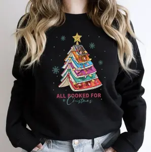 All Booked For Christmas Shirt Gift for Librarian, Bookworm Christmas Sweater, Book Lovers Christmas Sweatshirt, Full Color, Tee Print