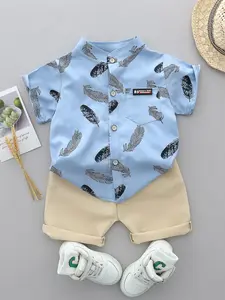 Baby Summer Full Print Feather Shirt Short Sleeve Shorts Set, Cute Toddler, Toddler Outfit, Comfortable and Stylish, Perfect for Warm Weather
