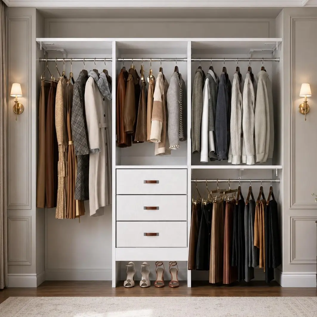 Modern 59x16x71" Walk-in Closet Organizer, 5FT Heavy-Duty Engineered Wood Wardrobe with 3 Drawers, 4 Adjustable Hanging Rods & Adjustable Racks for Bedroom