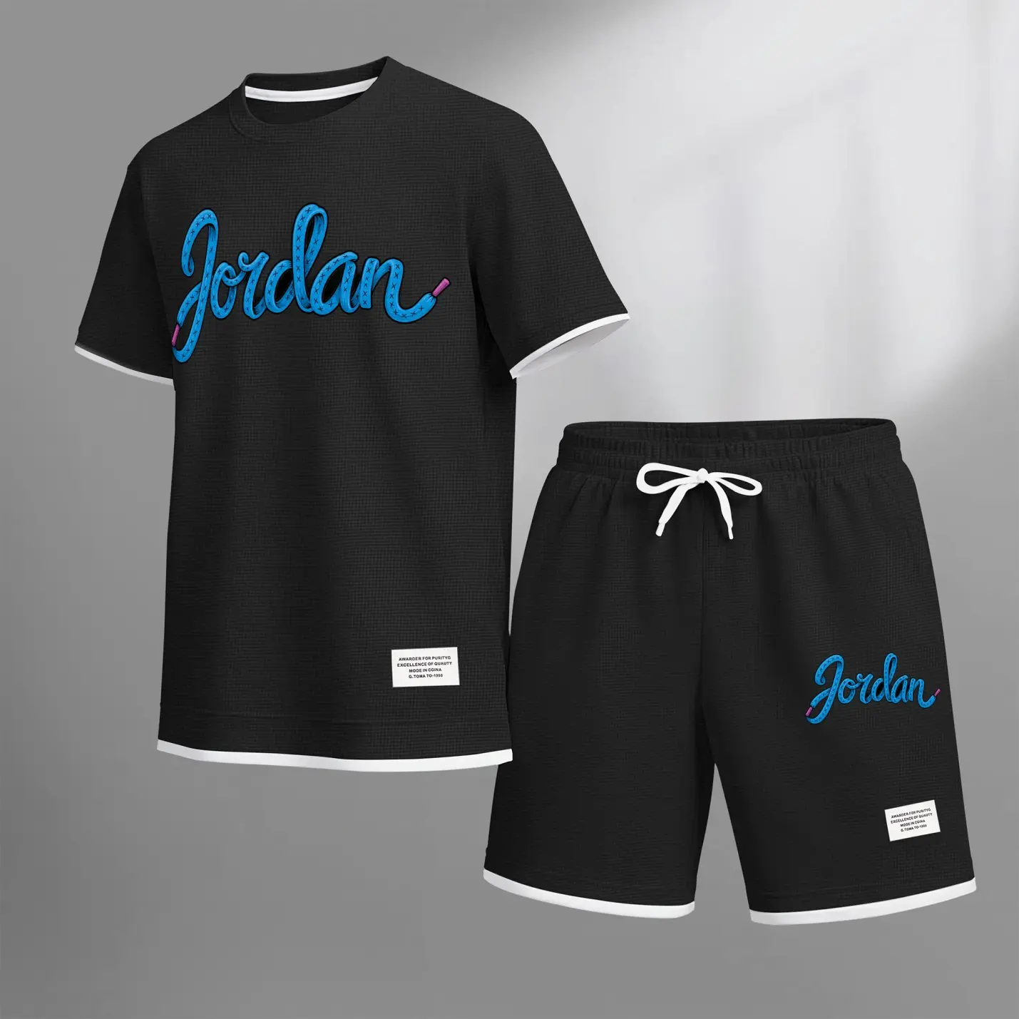 Men’s Script Number Graphic T Shirt and Shorts Set, Casual 2 Piece Summer Outfit, Short Sleeve Crew Neck Top and Drawstring Shorts Matching Set, Lightweight Sportswear Lounge Set for Daily Wear, Travel and Street Style