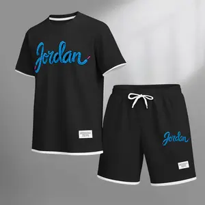 Men’s Script Number Graphic T Shirt and Shorts Set, Casual 2 Piece Summer Outfit, Short Sleeve Crew Neck Top and Drawstring Shorts Matching Set, Lightweight Sportswear Lounge Set for Daily Wear, Travel and Street Style