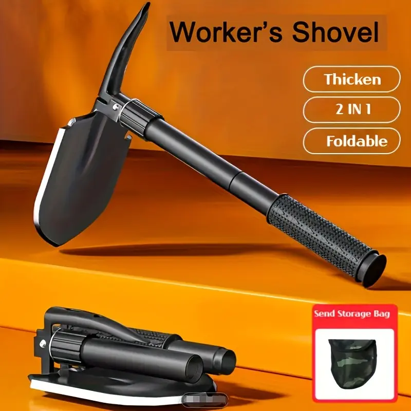 Foldable Four-In-One Multi-Function Outdoor Survival Shovel, Camping, Gardening, Hiking, Emergency Use, Includes Storage Bag, Dig, Chop, Saw, Pry Functions