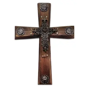 Wood Cross Wall Decor w/ Star & Concho Overlay
