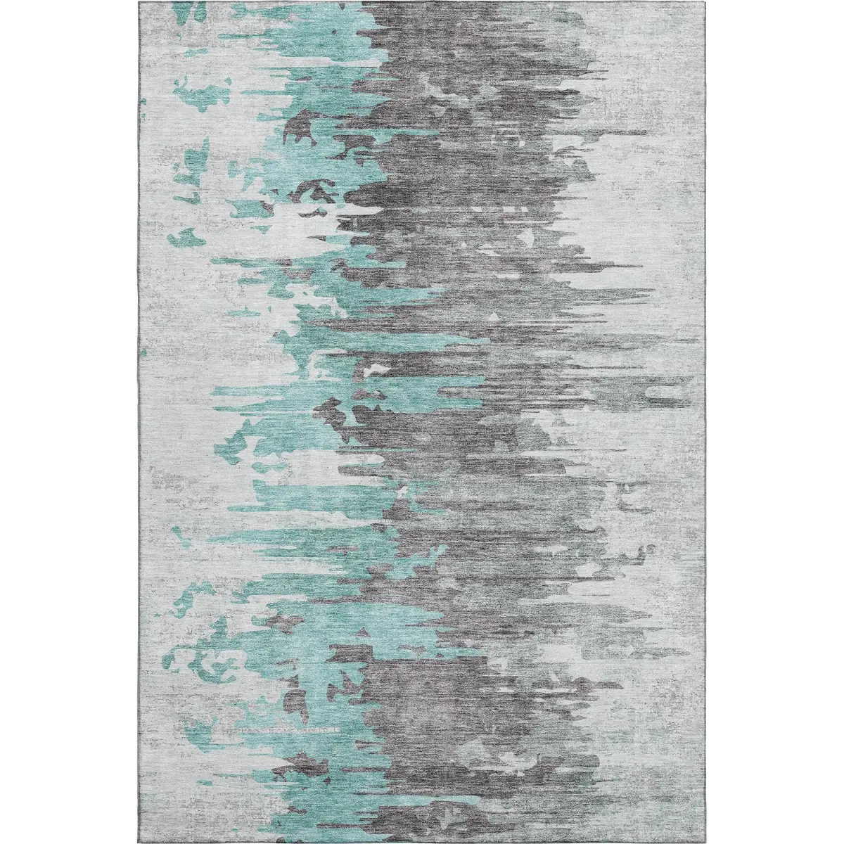 HomeRoots 656958 3x5 ft. Teal, Gray & Ivory Abstract Transitional Machine-Washable UV-Protected Machine-Made Rectangle Area Rug, Machine-Washable Area Rugs