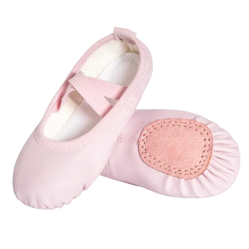 Linodes Women's Flat Ballerina Dancing Shoes - Fast On/Off Double Elastic Straps, Quick-Clean PU Leather, Soft Suede Sole All-Season Dance Performance Slippers