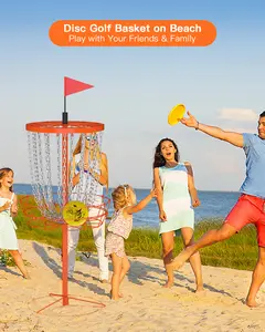 NQV Disc Golf Basket, 24 Zinc Coated Chains, Portable with Bag, Stable for Outdoor & Indoor Use, Perfect for Family & Friend Games, Weatherproof Design, Easy Assembly