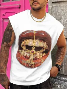 Men's Vest Lip Teeth Cross Streetwear Outdoor Simple Fashion Sport Trend Casual Youth Campus Clothing