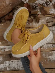 Women's Velour Casual Shoes, Anti-Slip Thick Sole Lace-Up Single Shoe, Vintage British Style Versatile Women's Footwear
