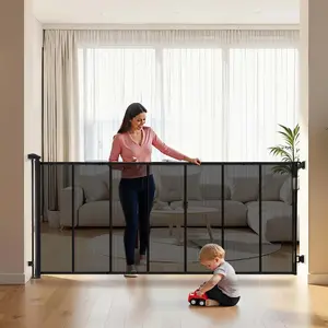 fathersdaygift VEVOR Retractable Baby Gate, Extends to 120 inch Extra Wide, 38.5 inch Tall, with Reinforced Fiberglass Strips, Avoids Crawling Through, Mesh Dog Gate for Decks, Doorways, Garages, Indoor, Black