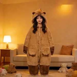 Adult Capybara Onesie Pajamas, Cartoon Animal Sleepwear, Gladiator Costume, Halloween Cosplay, Warm All-In-One Jumpsuit