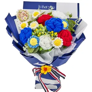 Mother’s Day Gift, YShomy Handmade Crochet Flower Bouquet with Roses & Daisy, Graduation Gift, Birthday, Anniversary Gift for Her, Girlfriend, Wife, Friend, Includes Card, Wedding, Home Decor, Gift for Women, Lover, Friends