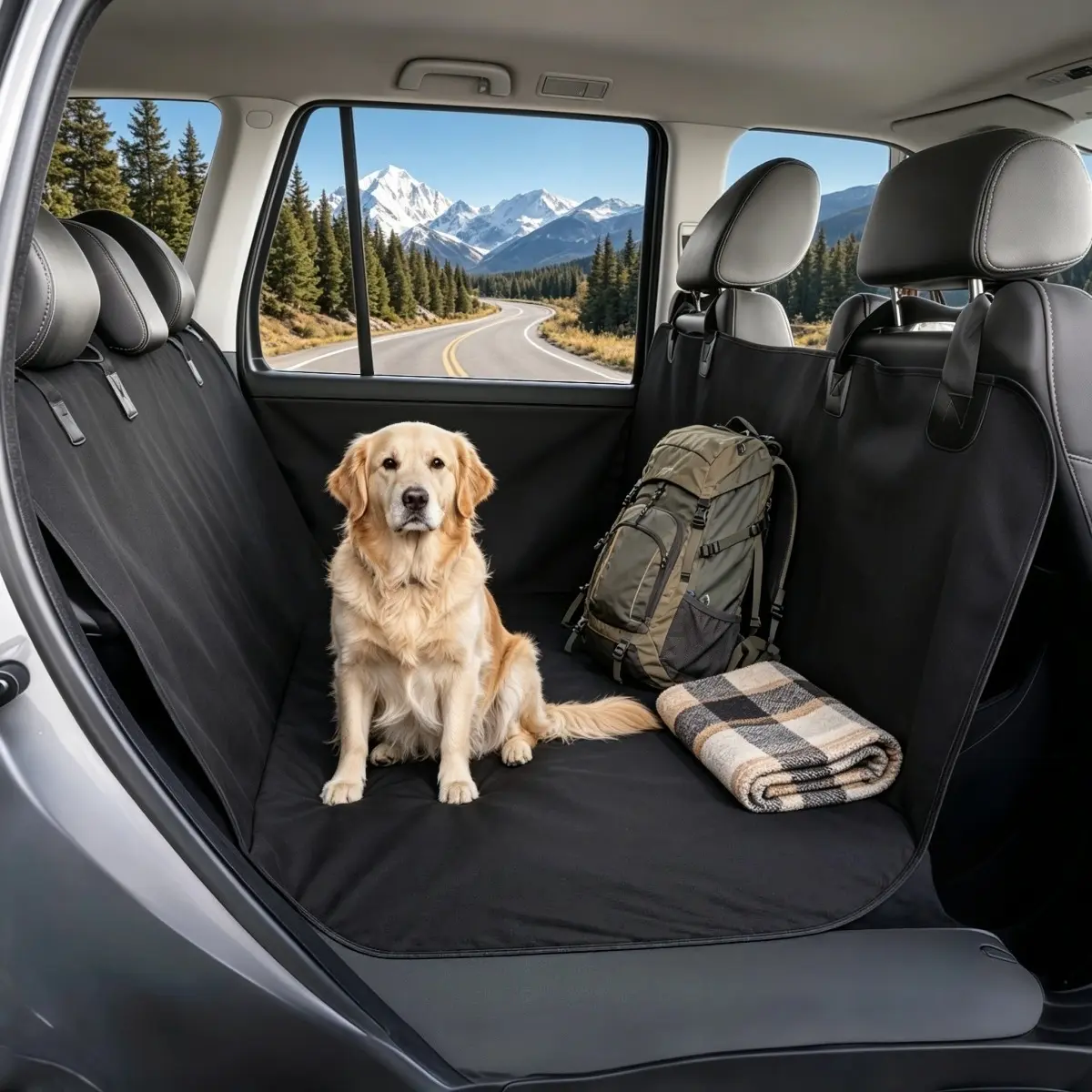 Dog Car Seat Cover for Back Seat, Waterproof Scratch Proof Pet Bench Hammock, Non Slip Washable Car Seat Protector, 58 x 54 Inch, Universal Fit for Car Truck SUV, Black