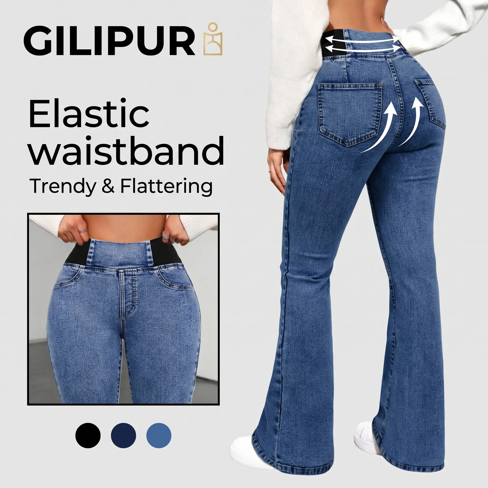 GILIPUR Y2K High Waisted Flare Jeans for Women, Slim Fit Stretch Vintage Denim Pants Retro Streetwear Casual Trousers