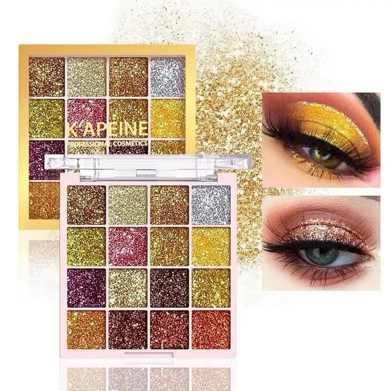 Glitter Eyeshadow Palette, 16-Color Chunky Pressed Shimmer for Ethereal Eyes & Sparkly Makeup, High-Pigment, Long-Lasting & Waterproof Formula, Cruelty-Free and Hypoallergenic, 16 Colors Large Sequins, All Skin Types, Single Item, Lid