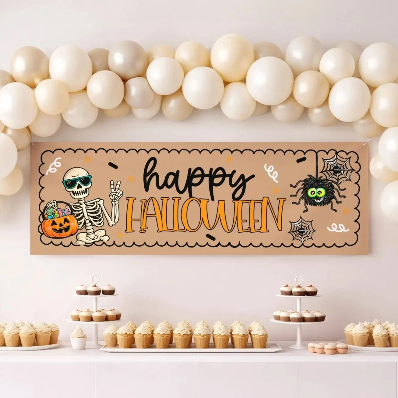 Halloween Party Banner, Editable Birthday Backdrop, Printable Canva Decorations