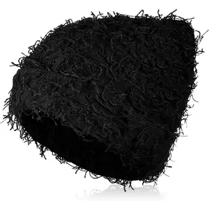 Distressed Knitted Beanie Fuzzy Winter Hats Thick Warm Beanies Snow Hats Skull for Women Men Outdoor Ski Knit Cap