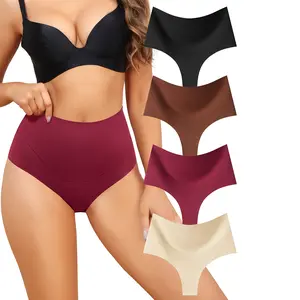 LEVAO Women’s High Waist Seamless Thong Shapewear – Smooth Tummy Support, No Show Brazilian Panties, 4 Pack