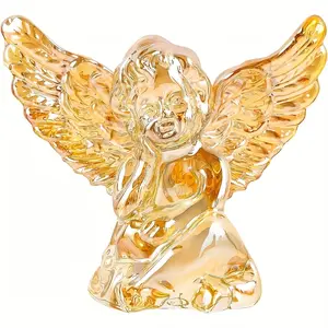 Crystal Angel Figurine with Outstretched Wings - Elegant Mini Memorial Statue, Clear Glass-like Collectible Decor for Home, Office, Bookshelf - Indoor/Outdoor Decoration, No Electricity Needed - Sympathy for Birth, Christmas, Easter, Thanksgiving, Hallowe
