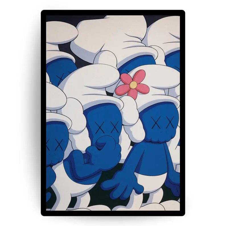 Smurf Style Poster Pop Art Cartoon Print Minimalist Street Art Wall Decor Blue Character Artwork for Urban Room, Modern Décor