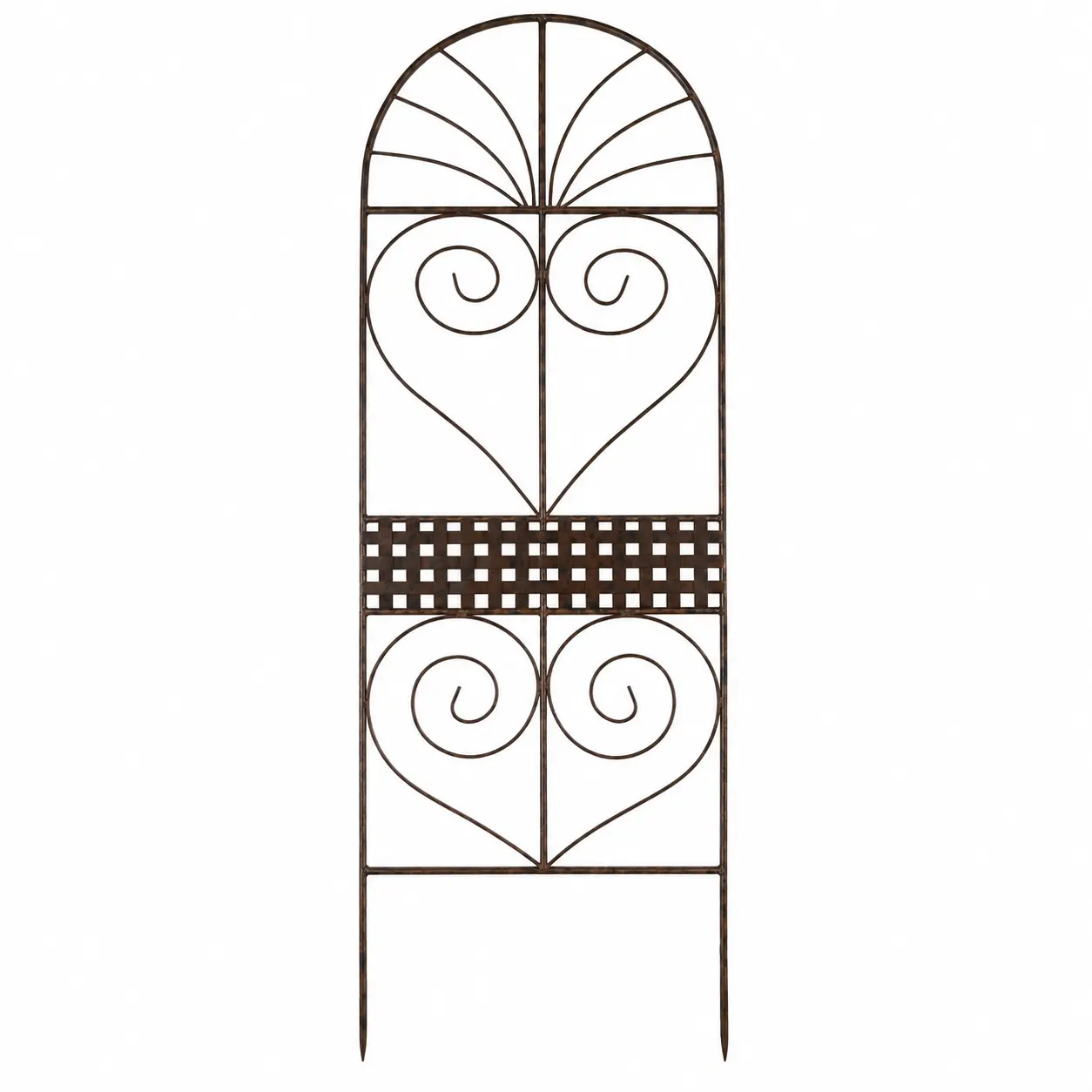 Handcrafted 6-Foot Metal Garden Trellis with weave for Climbing Plants – Decorative Heart Scroll & Weave Design